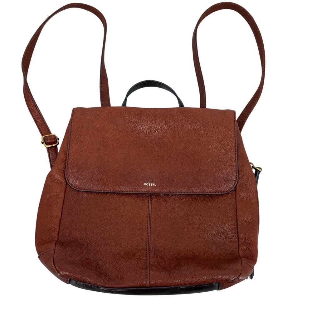 Fossil Camilla Small Cognac Brown Pebbled Leather Backpack Handbag ZB7529